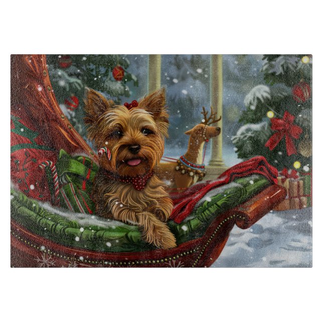 Planche À Découper Yorkshire Terrier Chien Fête de Noël (Devant)