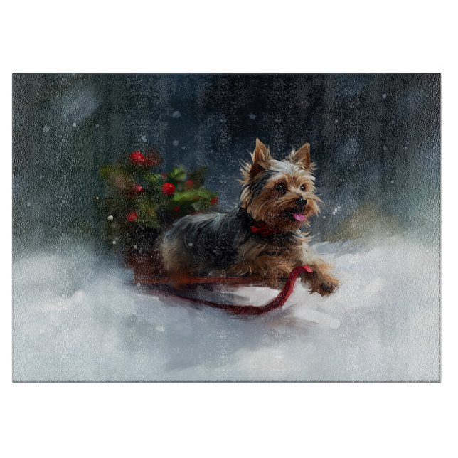 Planche À Découper Yorkshire Terrier neige de Noël hiver (Devant)