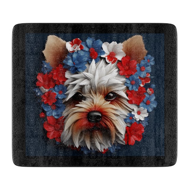Planche À Découper Yorkshire Terrier Patriotique 3D (Devant)