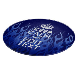 Planche À Découper Your Text on Keep Calm on Navy Blue Racing Flames