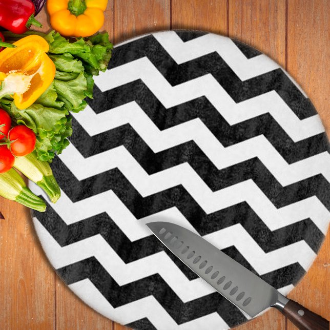Planche À Découper Zigzag Chevron Noir Et Blanc (Zigzag Chevron Black And White Cutting Board by Looly Elzayat
)