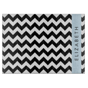 Planche À Découper Zigzag noir et blanc, Motif Chevron, Votre nom