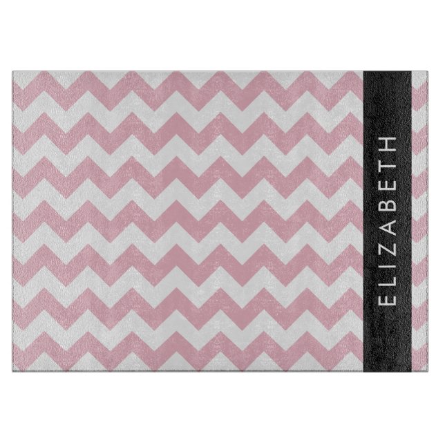 Planche À Découper Zigzag Rose, Chevron Rose, Motif Vague, Votre Nom (Devant)