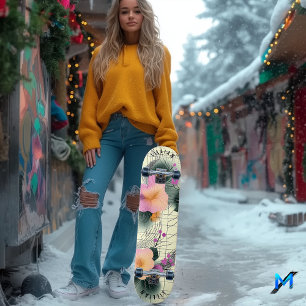 Planche de skateboard Abstraite tropicale florale