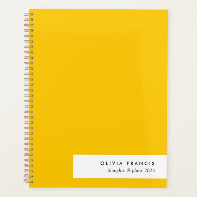 Pläne 2026 Trendy Bold Mustard Yellow Minimal Planer (Vorderseite)