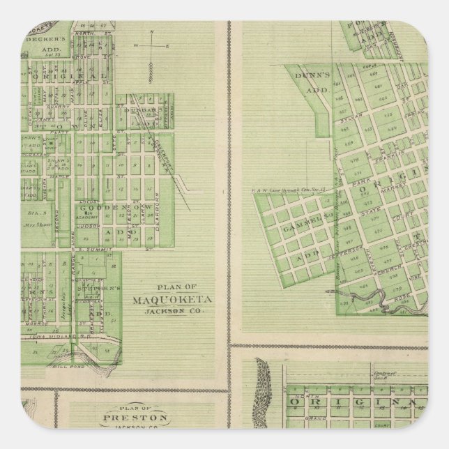 Pläne von Maquoketa, Bellevue, Princeton Quadratischer Aufkleber (Vorderseite)