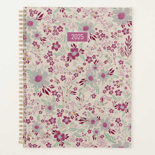 Planer 2025 Pink Gray Floral (Vorderseite)