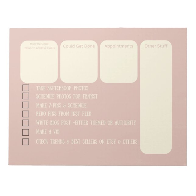 Planer für kleine Unternehmen, Rosa und Creme Notizblock (Vorderseite)