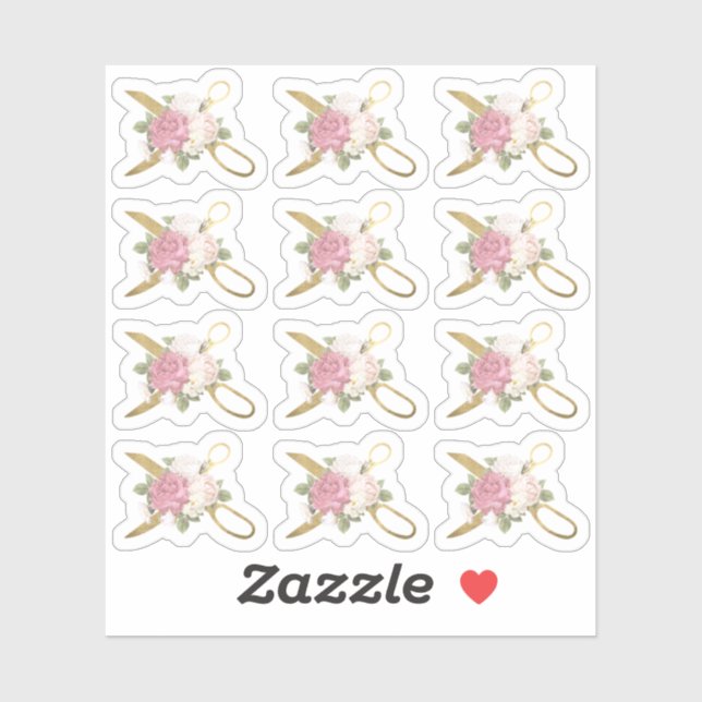 Planer für Rose aus Gold-Nähscheren und Shabby Chi Aufkleber (Blatt)
