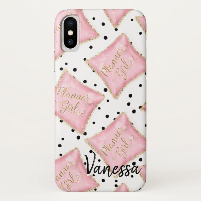 Planer-Mädchen-Rosa-Goldkissen punktiert Case-Mate iPhone Hülle (Rückseite)
