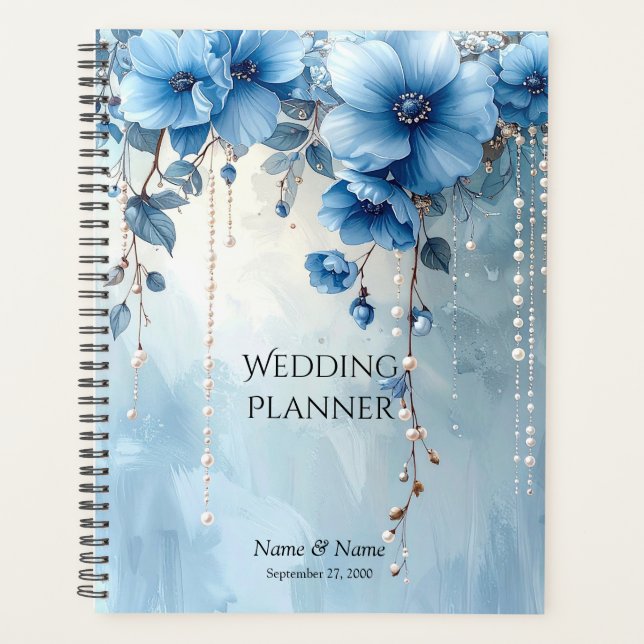Planer mit blauen Blumen und Perlen (Vorderseite)