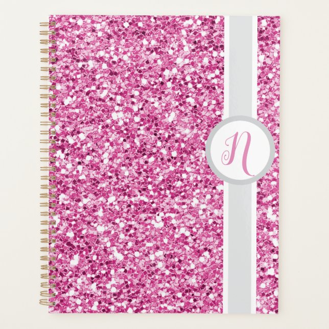 Planer mit rosa Glitter-Monogramm (Vorderseite)