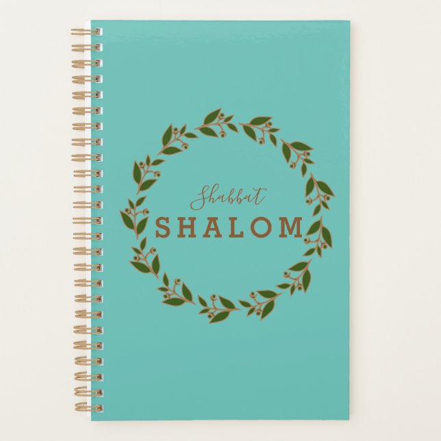 Planer Shabbat Shalom Green Brown Kranz (Vorderseite)