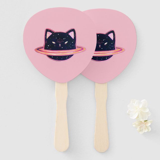 Planet Cat Hand Fan Fächer (Vorne und Hinten)