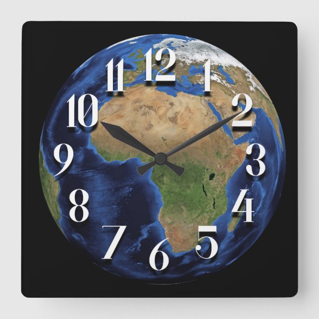 Planet Earth Satellite Image of Africa Wall Clock Quadratische Wanduhr (Vorderseite)