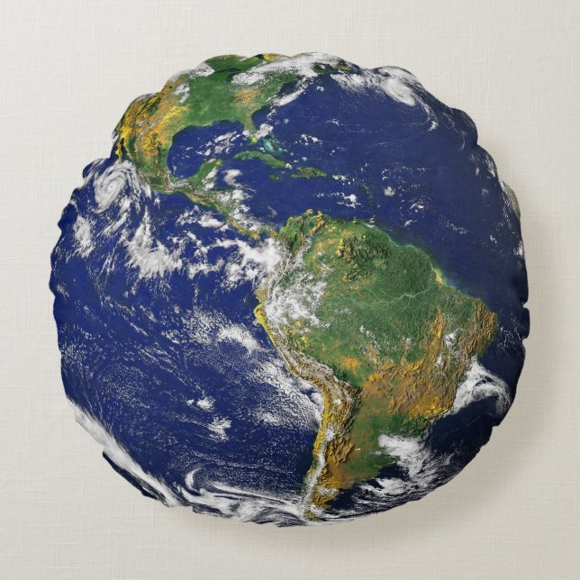 Planet Erde aus dem Raumschiff Rundes Kissen (Vorderseite)