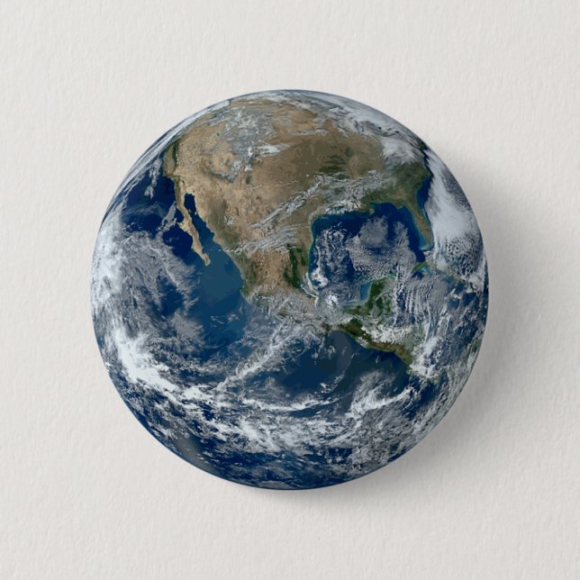 Planet Erde aus dem Weltraum mit Wolken Button (Vorderseite)