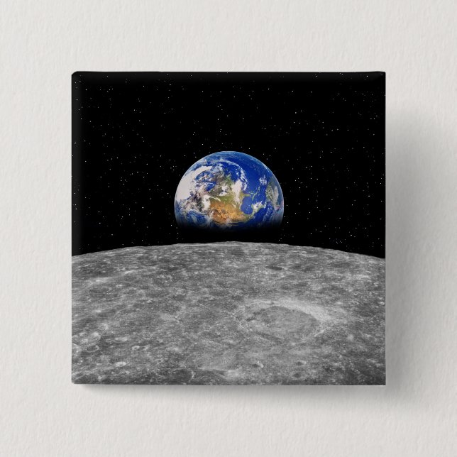 Planet Erde erhebt sich über den Mond Button (Vorderseite)