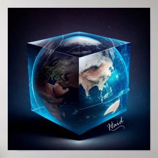 Planet Erde in Form eines Würfels - KI Poster