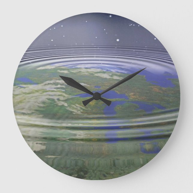 Planet Erde mit Wasseraufschlägen Große Wanduhr (Vorderseite)
