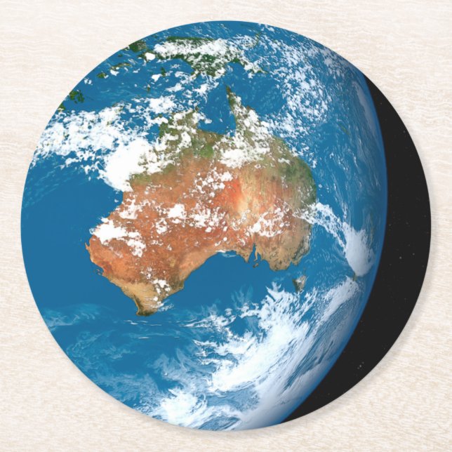 Planet Erde mit Wolken über Australien. Runder Pappuntersetzer (Vorderseite)