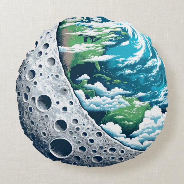 Planet Erde und ihr Mond: Himmelswunder Rundes Kissen (Vorderseite)