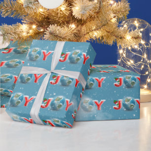 Planet Erde Weihnachtsfreude in Wolken Geschenkpapier