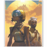 Planet Explorers Afrofuturistische Science Fiction Aufkleber<br><div class="desc">Fantasy Art Produkte von The Lunarium.</div>