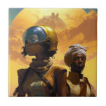 Planet Explorers Afrofuturistische Science Fiction Fliese<br><div class="desc">Fantasy,  Sci-fi & Horror Art von The Lunarium.</div>