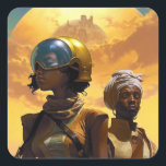 Planet Explorers Afrofuturistische Science Fiction Quadratischer Aufkleber<br><div class="desc">Fantasy Art Produkte von The Lunarium.</div>