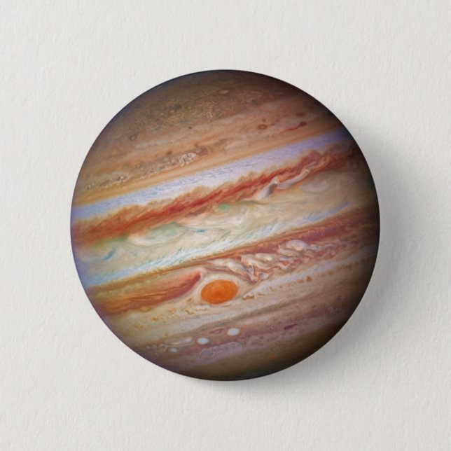 PLANET JUPITER - roter Stellenkopf auf Button (Vorderseite)