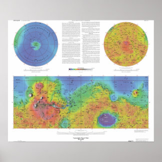 Planet Mars - Topografische Karte Poster