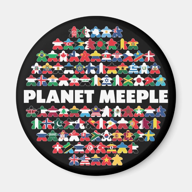 Planet Meeple, Aimant rond en texte blanc (Devant)