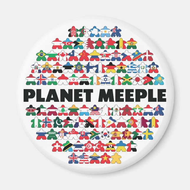 Planet Meeple, Schwarzer Text, Rundmagnet Magnet (Vorne)