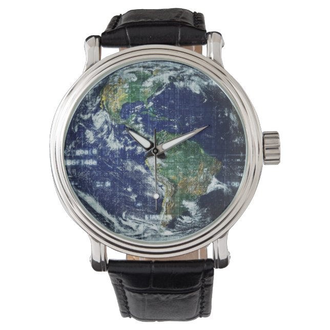 Planet Mother Earth Globe Geometric Grid World Art Armbanduhr (Vorderseite)