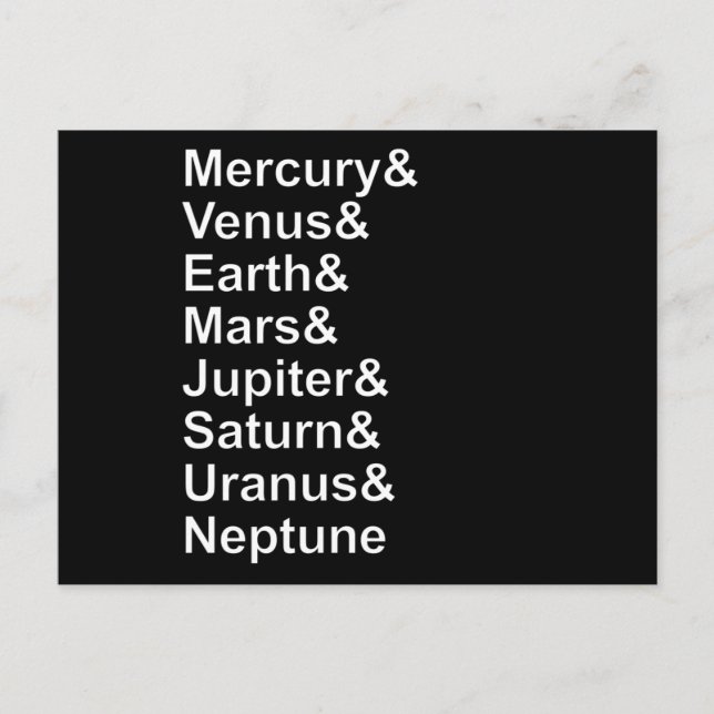 Planet Names Ampersand - Solar System Planets Postkarte (Vorderseite)