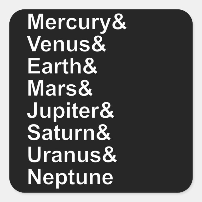Planet Names Ampersand - Solar System Planets Quadratischer Aufkleber (Vorderseite)