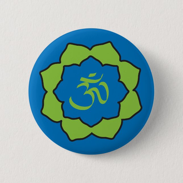 Planet OM blaues/grünes OM Lotus Button (Vorderseite)
