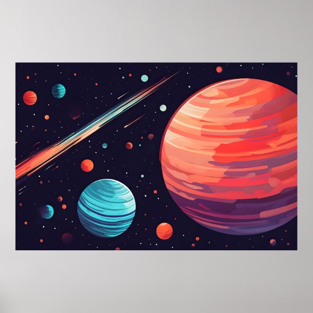 Planet Party - Vibrant Space Art Poster (Devant)