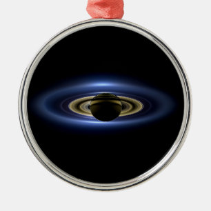 Planet Saturn vor dem Sun Silbernes Ornament