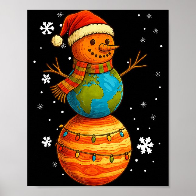 Planet Snowman Earth Saturn Christmas Holiday Art  Poster (Vorne)