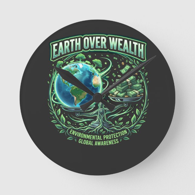 Planet steht über Profit Runde Wanduhr (Vorderseite)