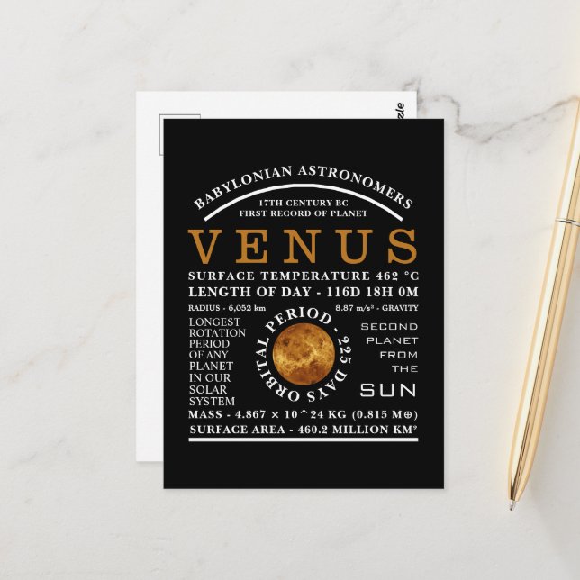 Planet Venus Detaillierte Astronomie Postkarte (Vorderseite/Rückseite Beispiel)