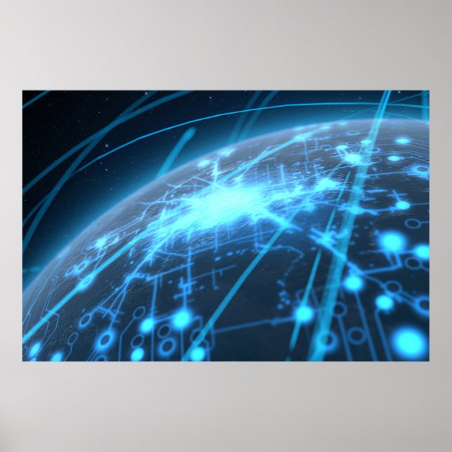 Planet With Illuminated Network And Light Trails Poster (Vorne)