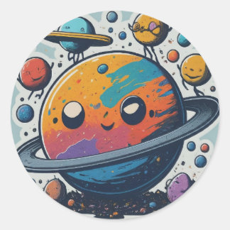 Planetäre Party-Sticker Runder Aufkleber