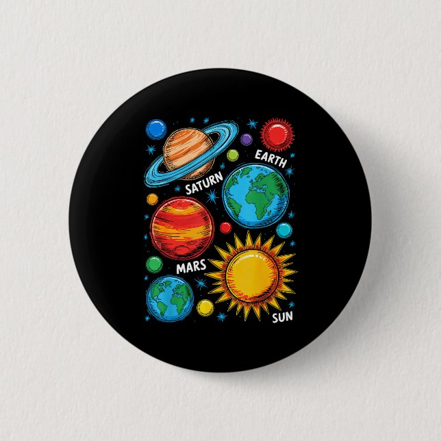 Planeten des Sonnensystems Erde Mars Saturn Sonne  Button (Vorderseite)