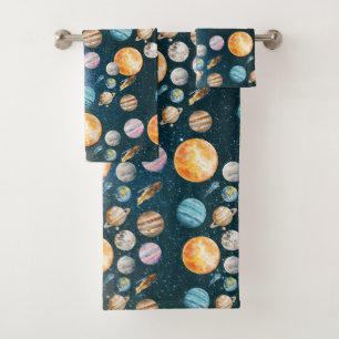 Planeten des Sonnensystems im Weltraum Badhandtuch Set