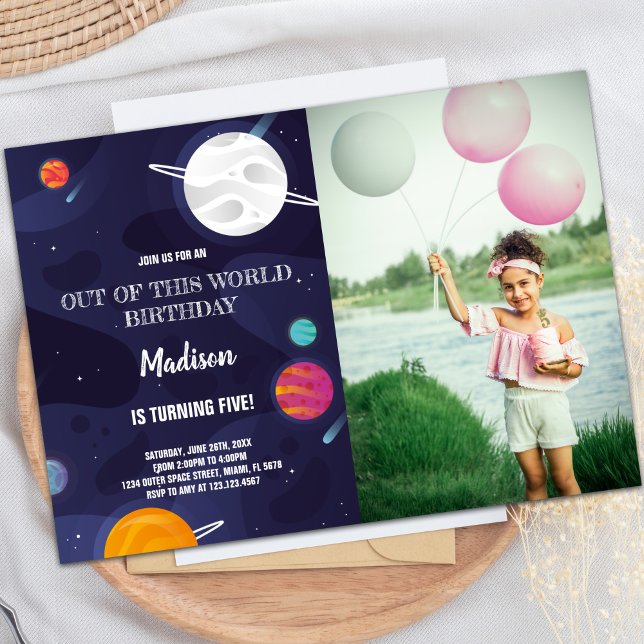 Planeten Geburtstagseinladungen mit Foto Einladung (Planets Birthday Invitations with photo)