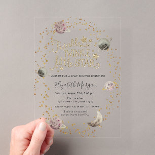 Planeten, Goldene Sterne Funkelnde Babyparty Acryleinladungen