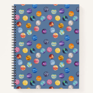 Planeten in Aquarellfarben zeichnend Muster - blau Notizbuch